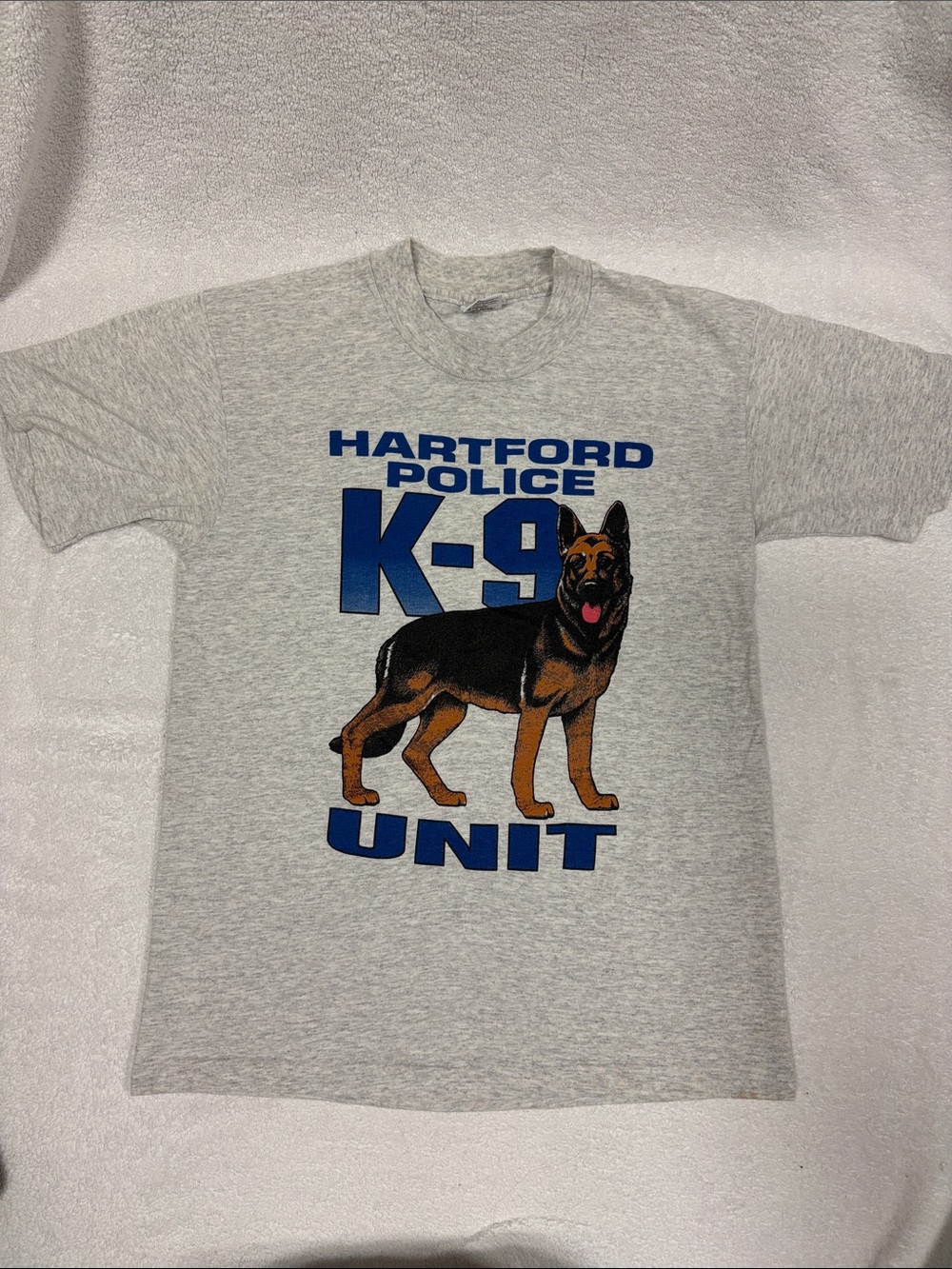 Anvil Gray Hartford Police K-9 Unit T-Shirt with German Shepherd single stitch M